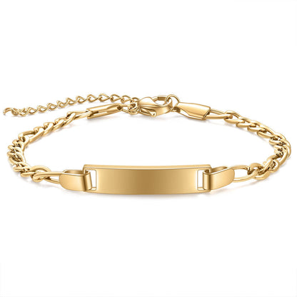 Customizable children's smooth strip stainless steel curved bracelet with adjustable 16+4cm