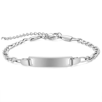 Customizable children's smooth strip stainless steel curved bracelet with adjustable 16+4cm