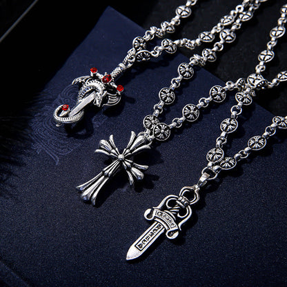 Electroplated Silver Grand Sword Pendant Cross Pendant