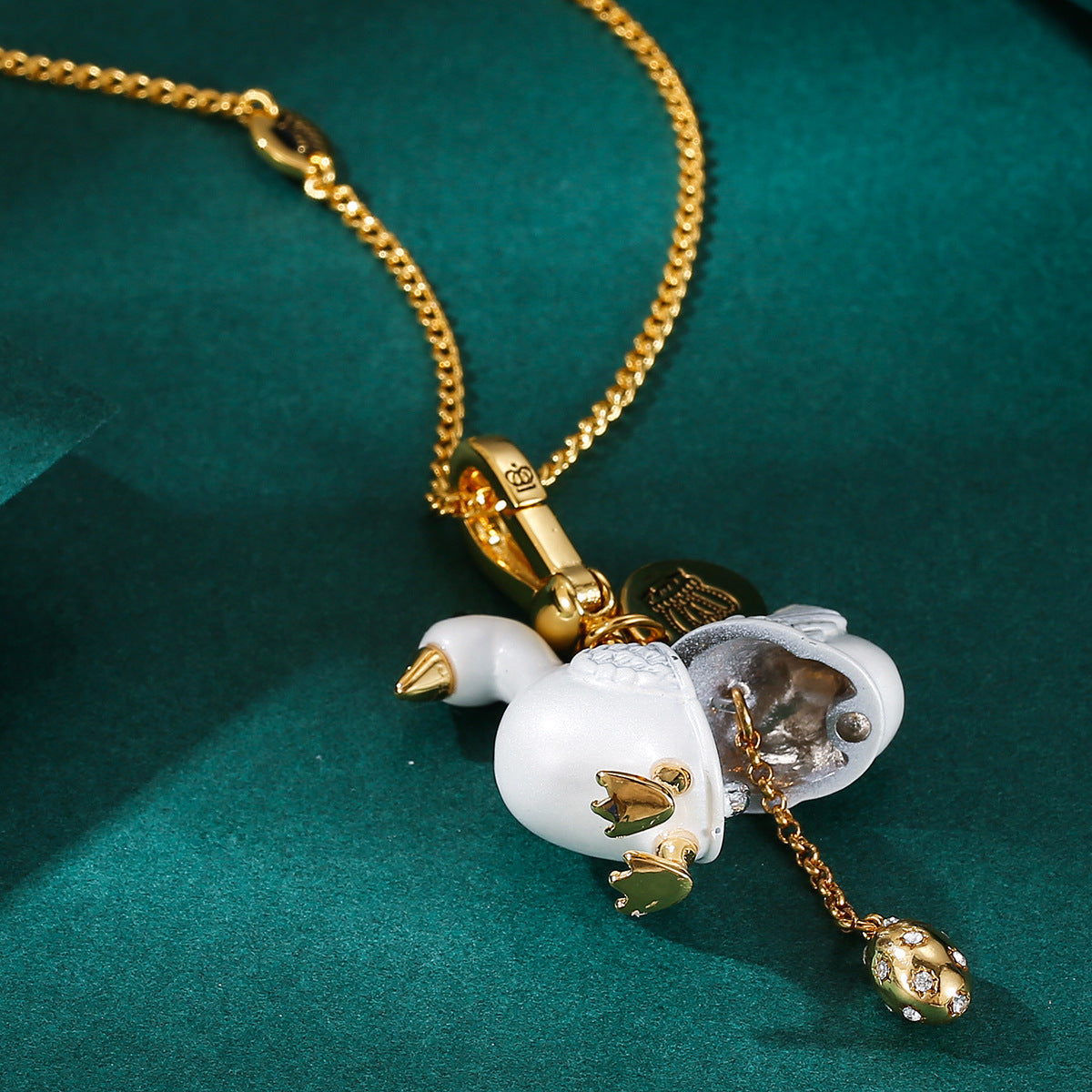 Accessory temperament enamel glaze color glaze print gray swan can be opened gold egg pendant pendant pendant