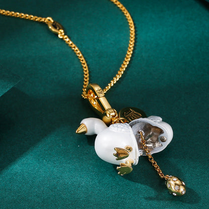 Accessory temperament enamel glaze color glaze print gray swan can be opened gold egg pendant pendant pendant