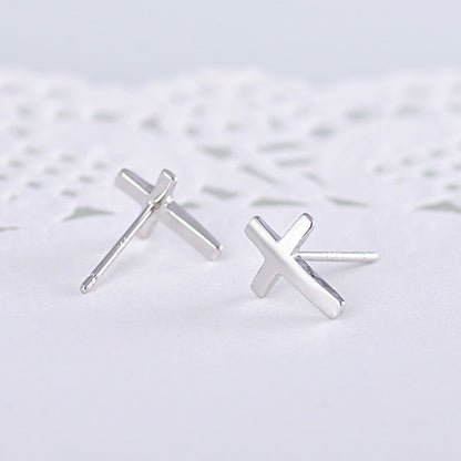 S925 sterling silver earrings fashionable earrings for women smooth cross earrings