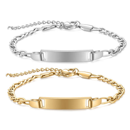 Customizable children's smooth strip stainless steel curved bracelet with adjustable 16+4cm